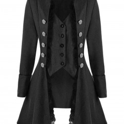  Solid Button Lace Coat
