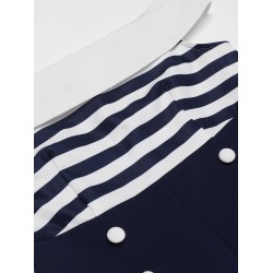 Navy Blue  Patchwork Off-shoulder Striped Romper