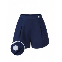 Navy Blue  Solid Button Shorts