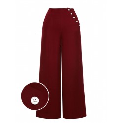 Red  Burgundy Button Wide leg Pants