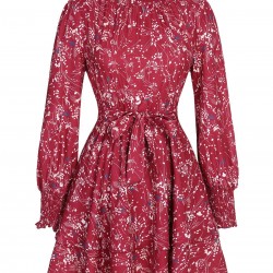 Plus Size Wine Red  Ruffles Floral Dress