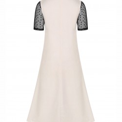 Plus Size Black & White  Ink Lotus Sheer Sleeve Dress