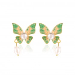 Green Butterfly Pearl Earrings