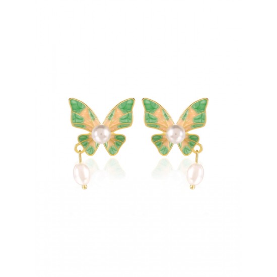 Green Butterfly Pearl Earrings