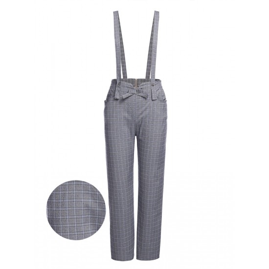 Gray Plaids Suspender Pants Gray Plaids Suspender Pants