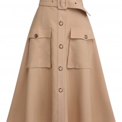 Khaki  Big Pockets Button Skirt
